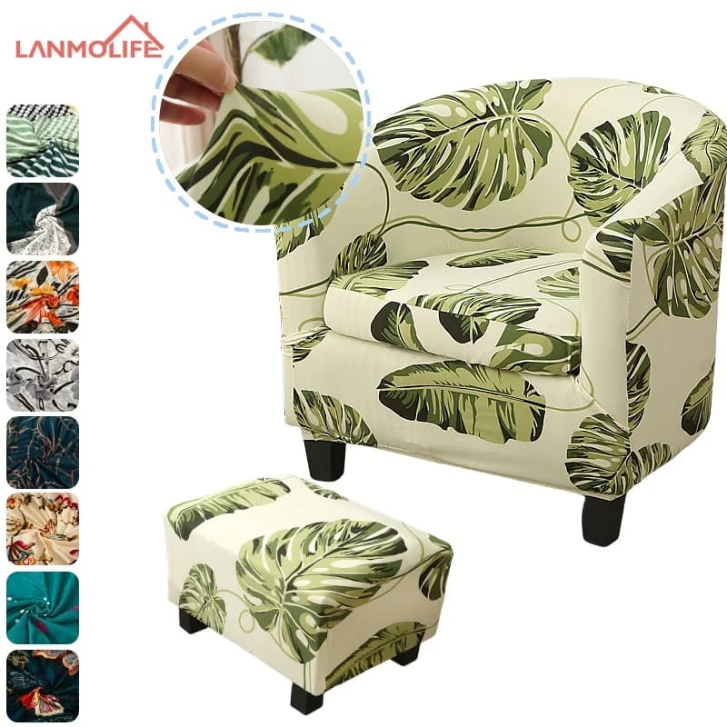 LANMOLIFE Club Chair Covers Stretch Spandex Armrest Sofa Covers Removable Machine Washable Home Sofa Decor and Footstool Covers