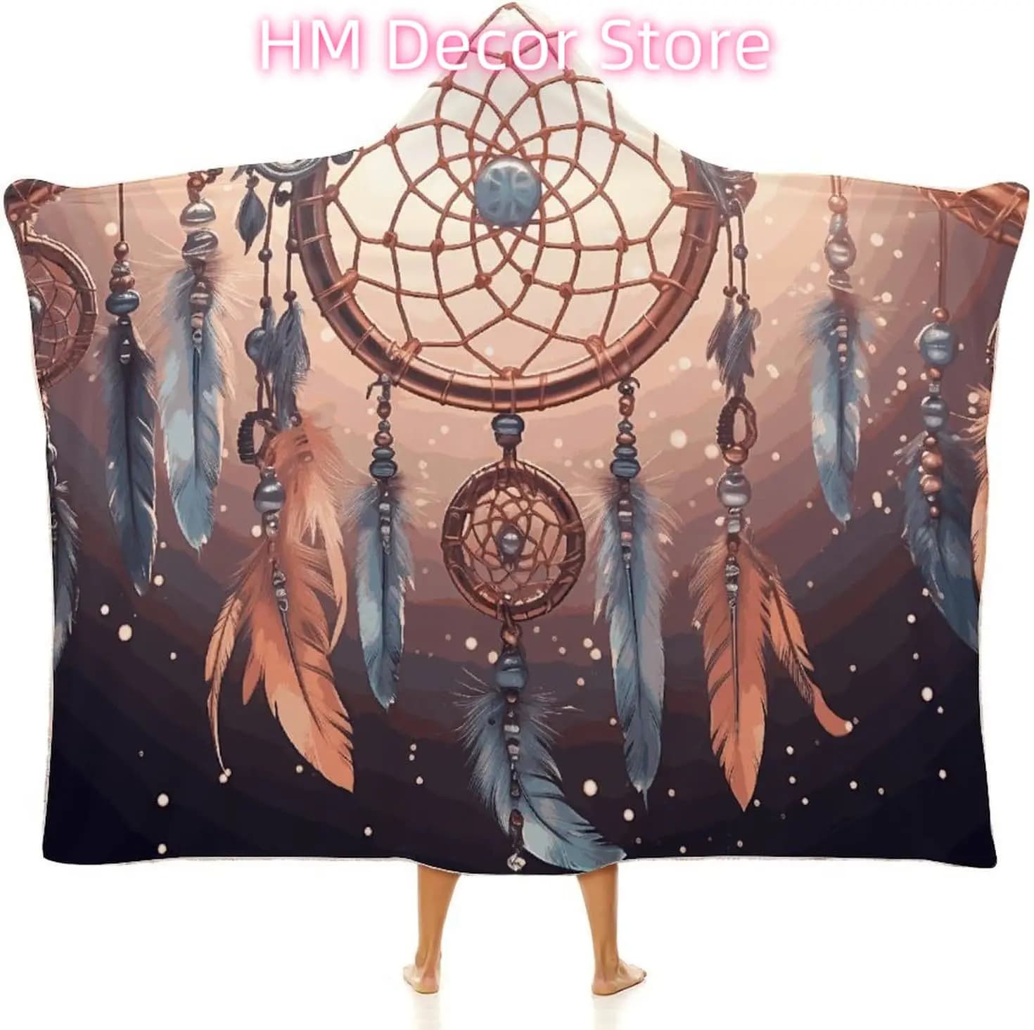 Bath Blanket Native American Dream Catcher Printed Hooded Blanket Hoodie Flannel Cape Music Wrap Blanket Soft Warm Wearable Blan
