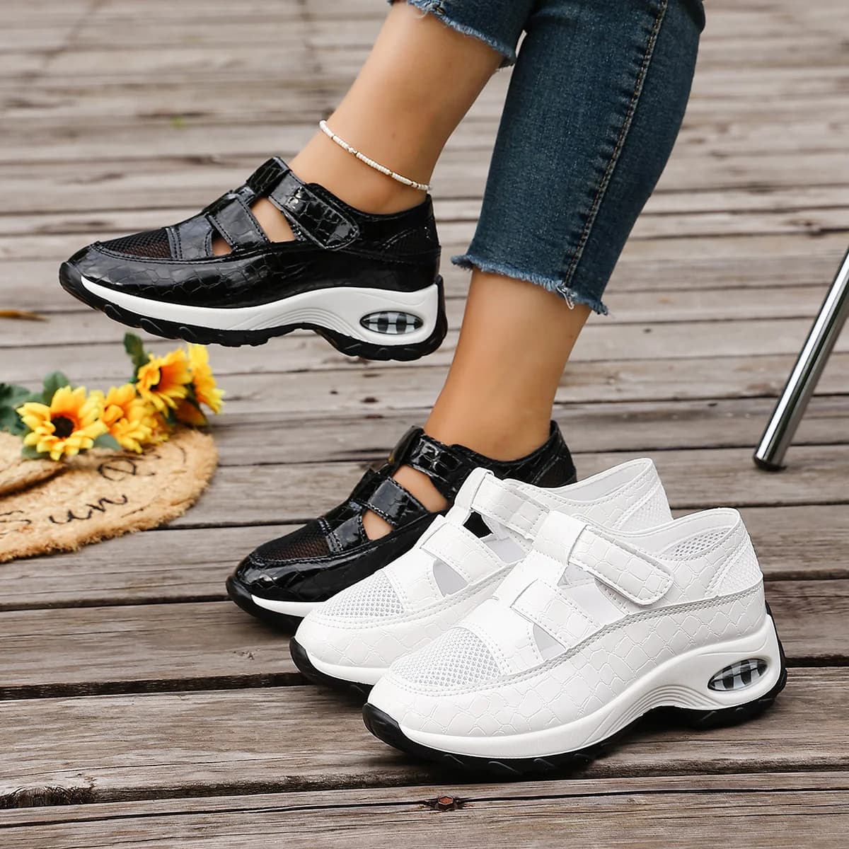 Women Shoes Buckle Strap Sandals Closed Toe Hollow Roman Shoe Summer Solid Plus Size Sandals Platform Wedges Female Casual Shoes