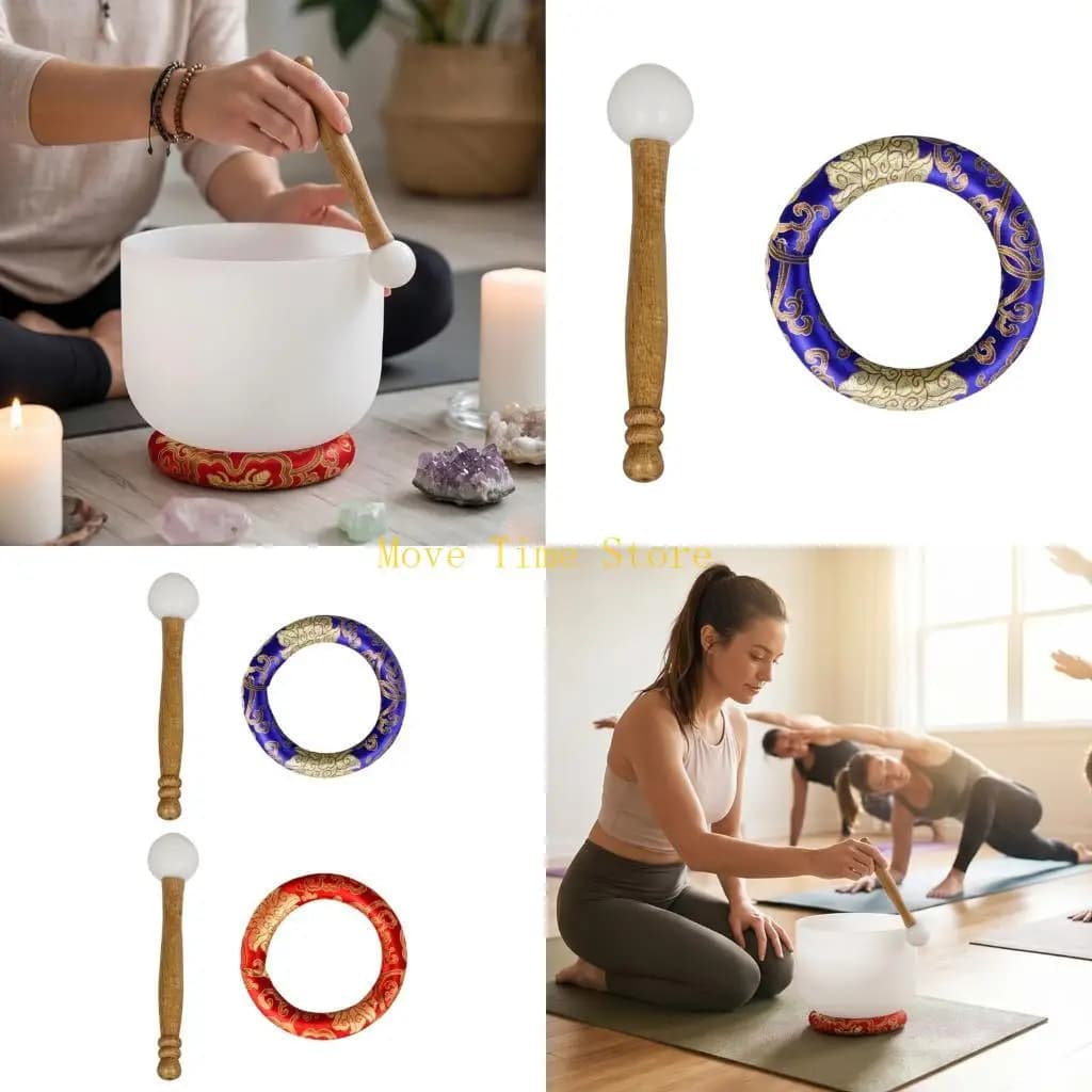 92ME Handcraft Wooden Singing Bowl Holder Stand Bowl Base And Mallet Set In Silk Rubber And For Sound Stability Practice