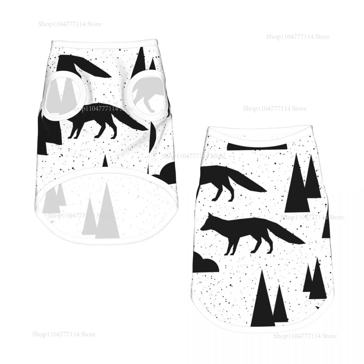 Vestiti estivi per cani e gatti Gilet per cani traspiranti Gilet per gatti per cuccioli Chihuahua Nero Bianco Foresta Albero Nuvola Volpe Carlino Camicie sportive