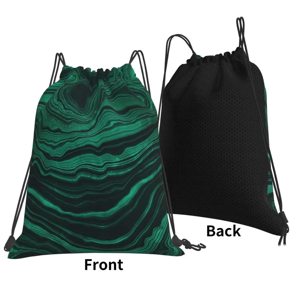 Zaini in finto marmo verde malachite con venature chiare, borse casual con coulisse, borse sportive, borse porta libri per viaggi e studenti
