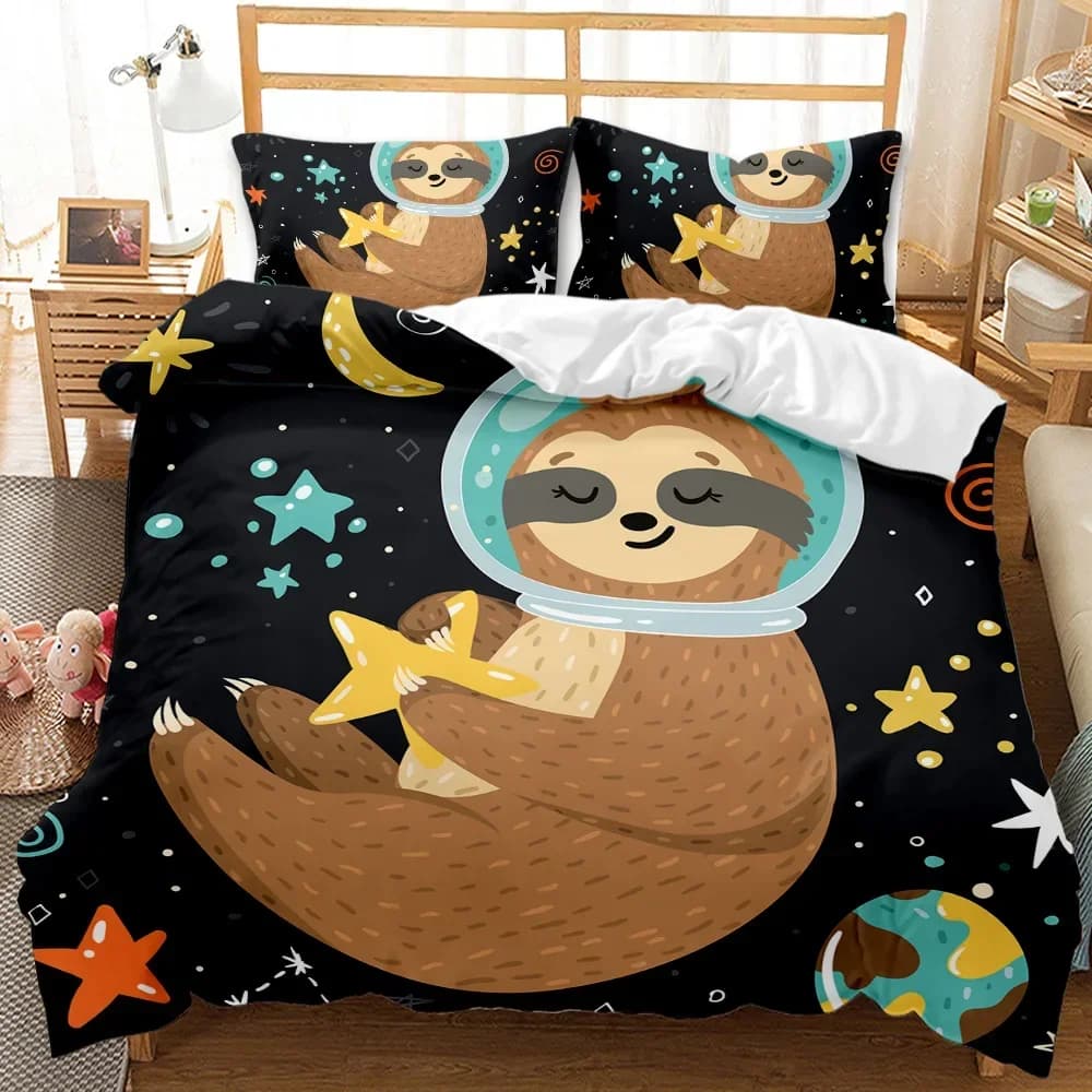 Sloth Duvet Cover Set Cartoon Space Sloth Bedding Set Sloth Animal Comforter Cover Double Queen King Size Polyester Quilt Cover