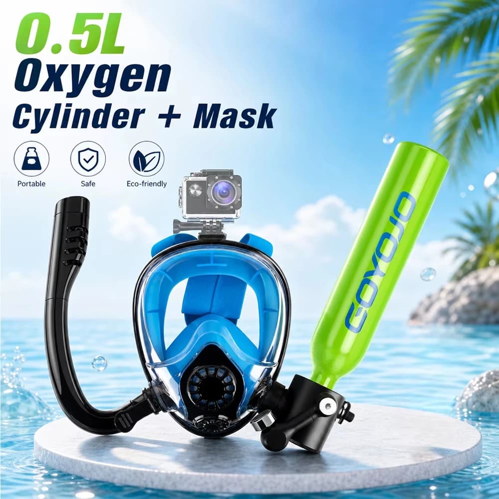 Set Bombola Subacquea da 0,5L e Maschera Snorkel, Mini Bombole Subacquee Portatili, Maschera Subacquea Integrale, Sistema di Respirazione Subacquea