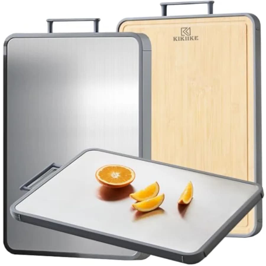 Double Sided Kitchen Cutting Board with Pure Titanium and Bamboo Surface Non-Stick Durable Easy to Clean Food Grade Black and N