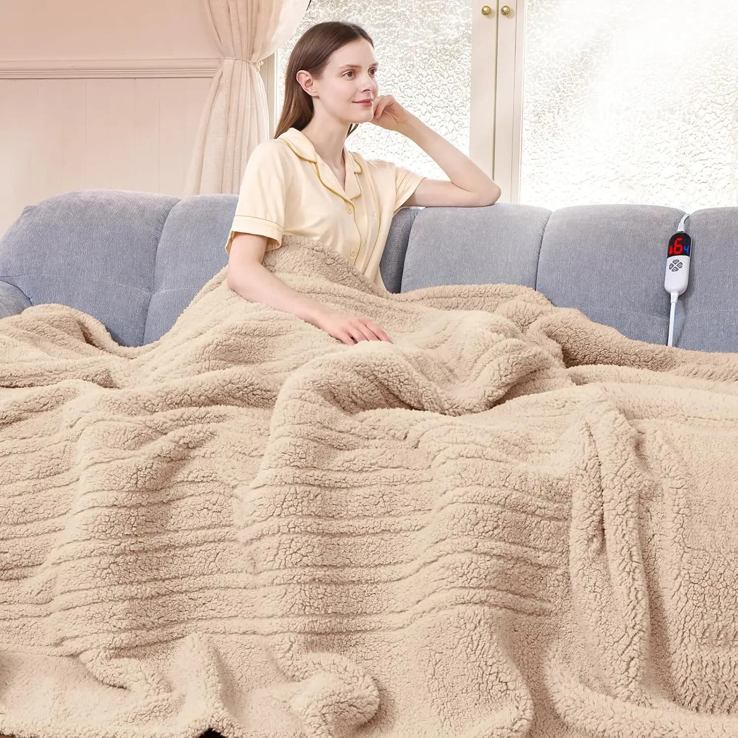 Coperta riscaldata elettrica a grandezza naturale con display a LED, 6 livelli di calore e timer, lavabile in lavatrice per un comfort invernale accogliente