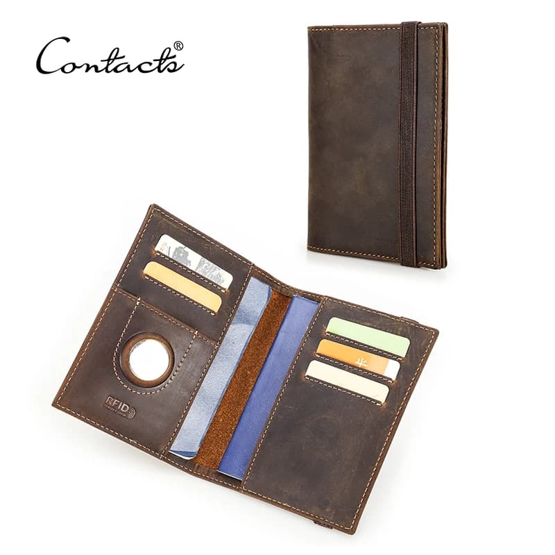 Portafogli per passaporto da viaggio in vera pelle CONTACT'S Emblemi di 11 paesi Porta carte con copertina per passaporto personalizzato Portafoglio con goffratura