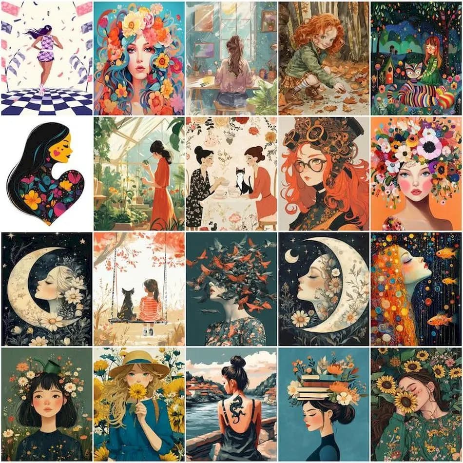 1pc frameless Painting By Numbers Acrylic For Beginner Simple hand drawn abstract women Paint Kit Canvas Picture Diy Set Oil Cra