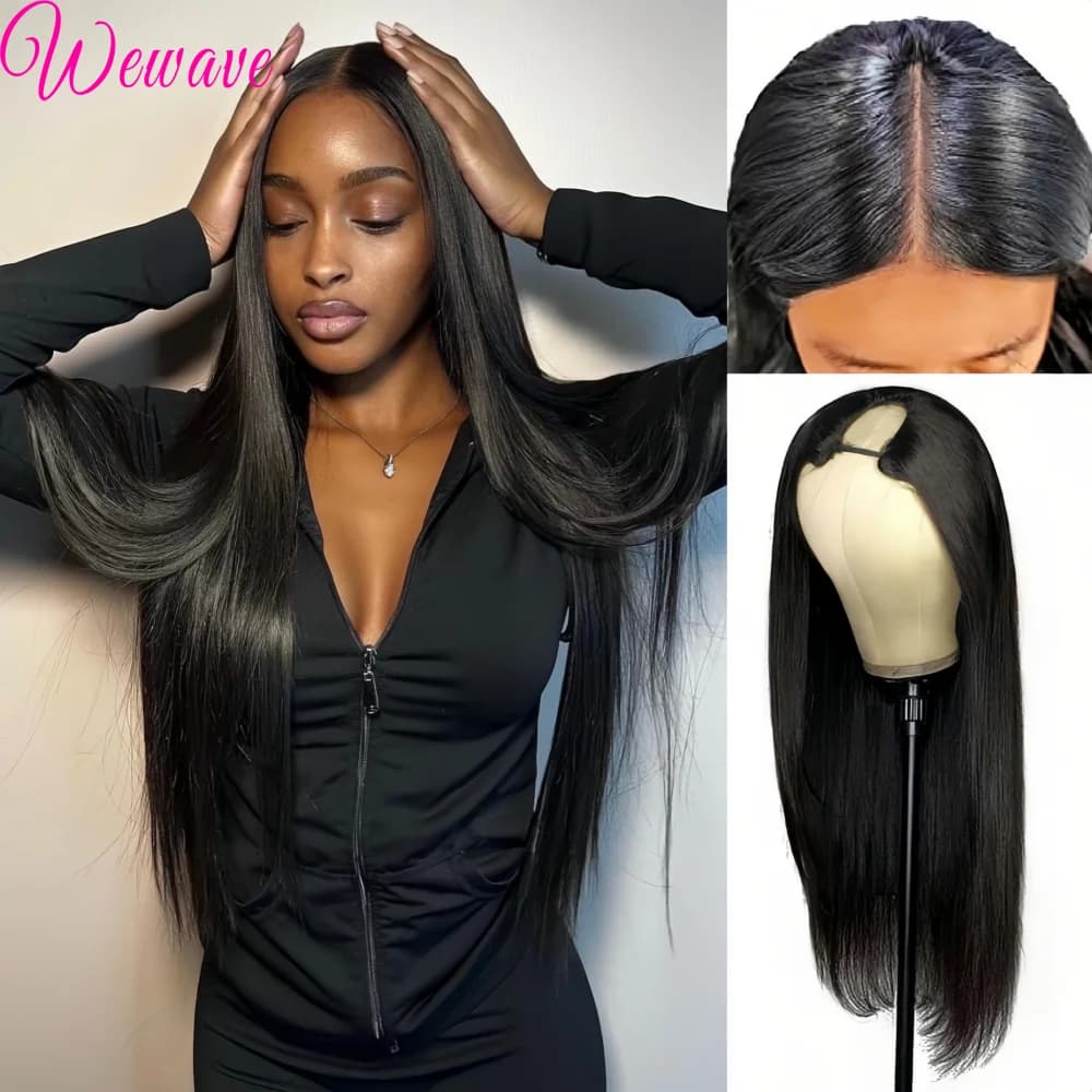 V Wig with smooth hair, improved version, 100% Brazilian, without glue, with clip, half wig, 220 density, 30-40 inch, for woman