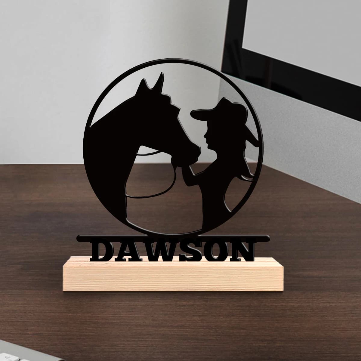 1pc Metal Desktop Ornaments and Decorations Customizable Content With Wooden Base Housewarming Gift,Metal Ornament Decoration