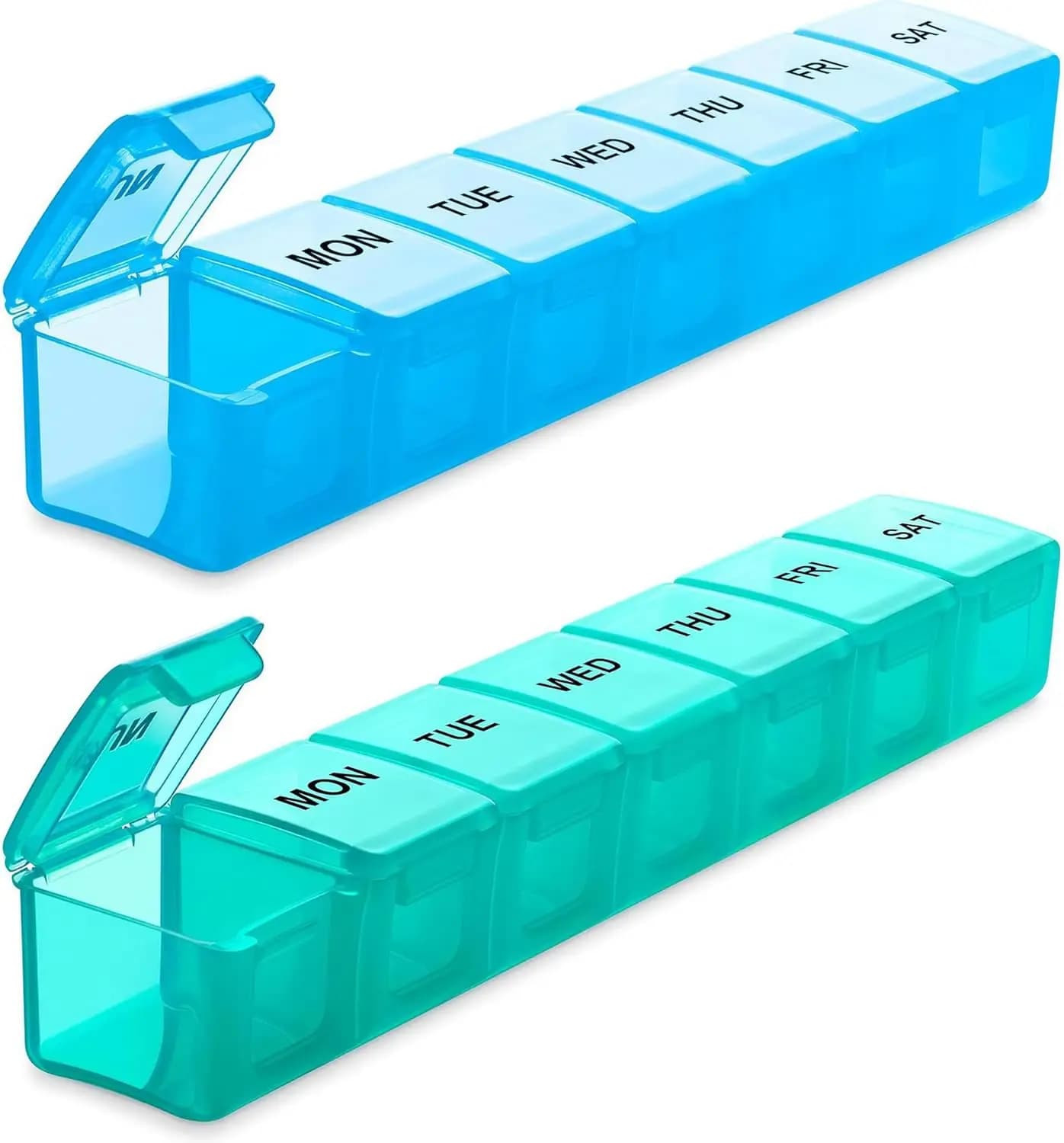 Organizzatore Settimanale per Pillole, Confezione da 2, Contenitori Extra Large per Viaggio, Scatola per Medicinali, Vitamine e Integratori, Blu+Verde