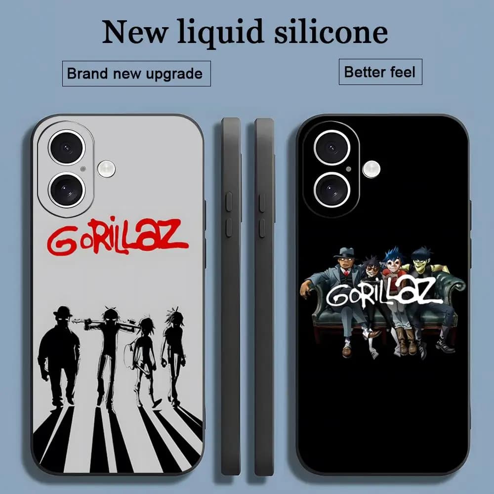 Cover Morbida Antiurto Nera G-Gori-llaz Virtual Band per iPhone 17 16 15 14 13 12 11 X XR XS 8 Plus Mini Pro Max