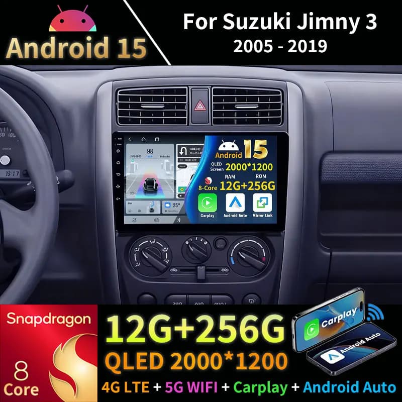 Android 15 Autoradio Per Suzuki Jimny 3 2005 - 2019 Wireless Carplay Android Auto BT 4G 5GWIFI Navigazione Multimediale 360 Macchina Fotografica