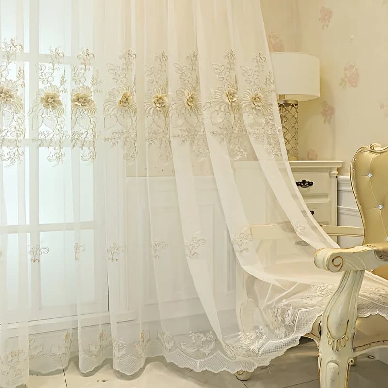 1 Pezzo Tenda Trasparente in Pizzo Ricamato Stile Europeo per Soggiorno e Camera da Letto, Filtra la Luce