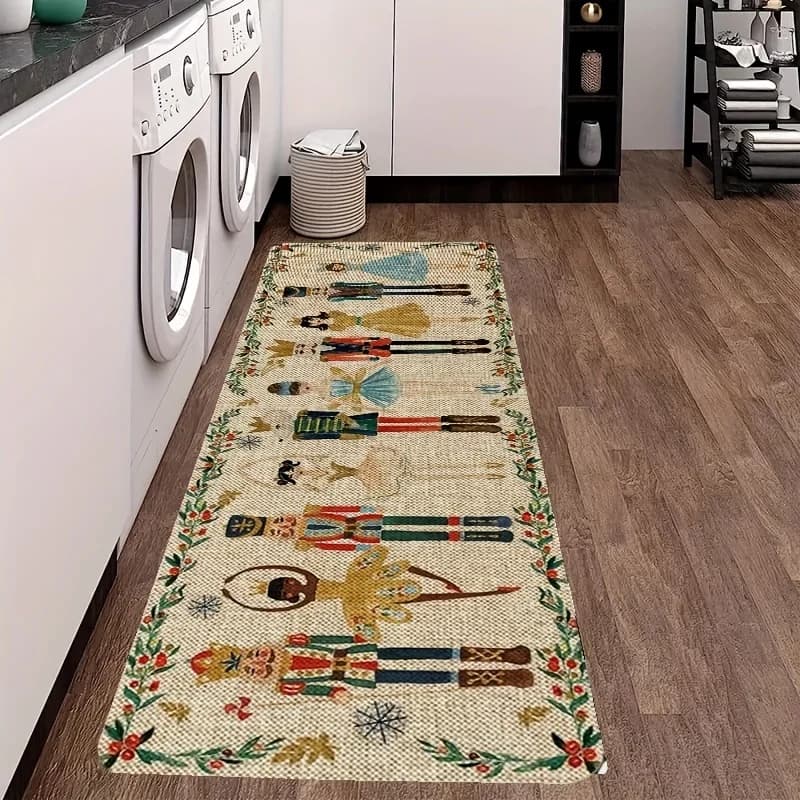 VIKAMA Tappetino festivo in poliestere a tema schiaccianoci Lavabile in lavatrice Tappeto in flanella Tappeto da cucina Tappetino di benvenuto Decorazioni per la casa Lavanderia