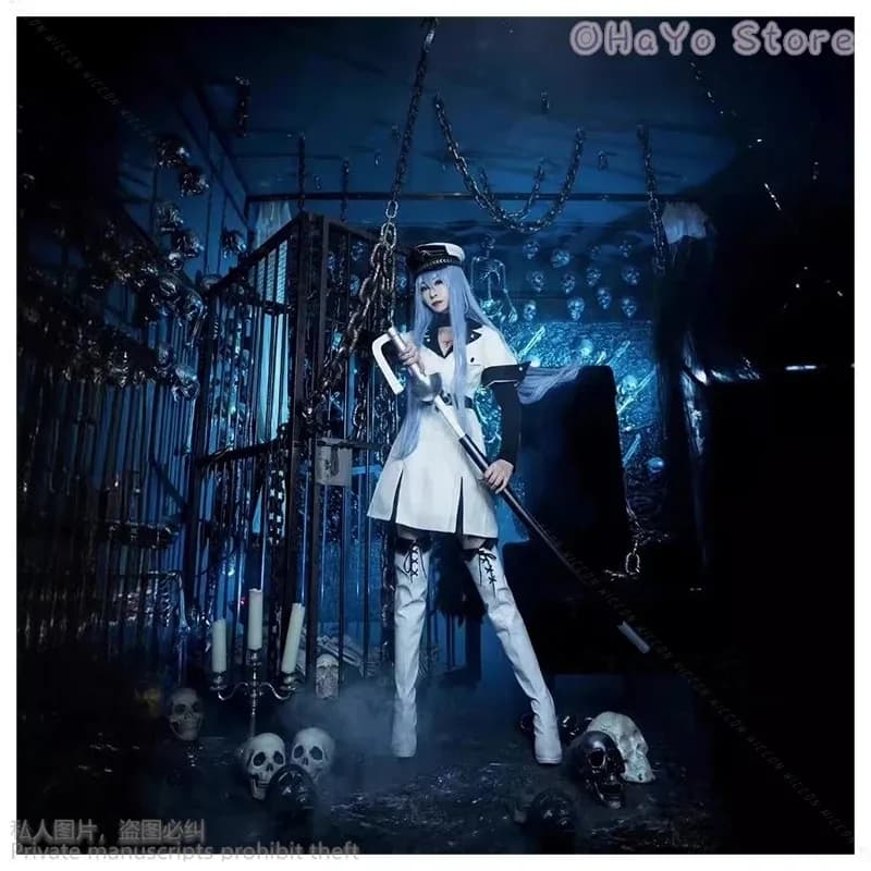 CyAnime Akame Ga KILL Esdeath Costume Cosplay con cappello Calzini Parrucca Abiti per le donne Set completo Esdeath Empire Abiti generali Festa