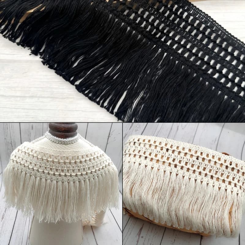 30yards 12cm Cotton Fringe Tassels Lace Fabric Long Ribbon Trim for Sofa Curtain Knot Decor DIY Sewing Crafts Material