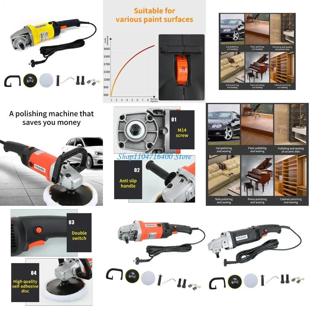y1gd Professional Rotary Car Polisher 1400W Large Power Motor Strong Speed Buffer Polisher Tool for Auto Detailing Waxing
