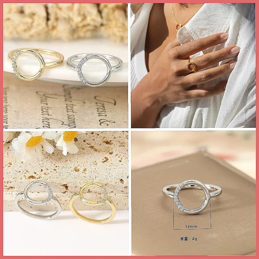 Anello geometrico alla moda con cristalli, elegante fascia circolare minimalista da donna, gioiello delicato e versatile, idea regalo