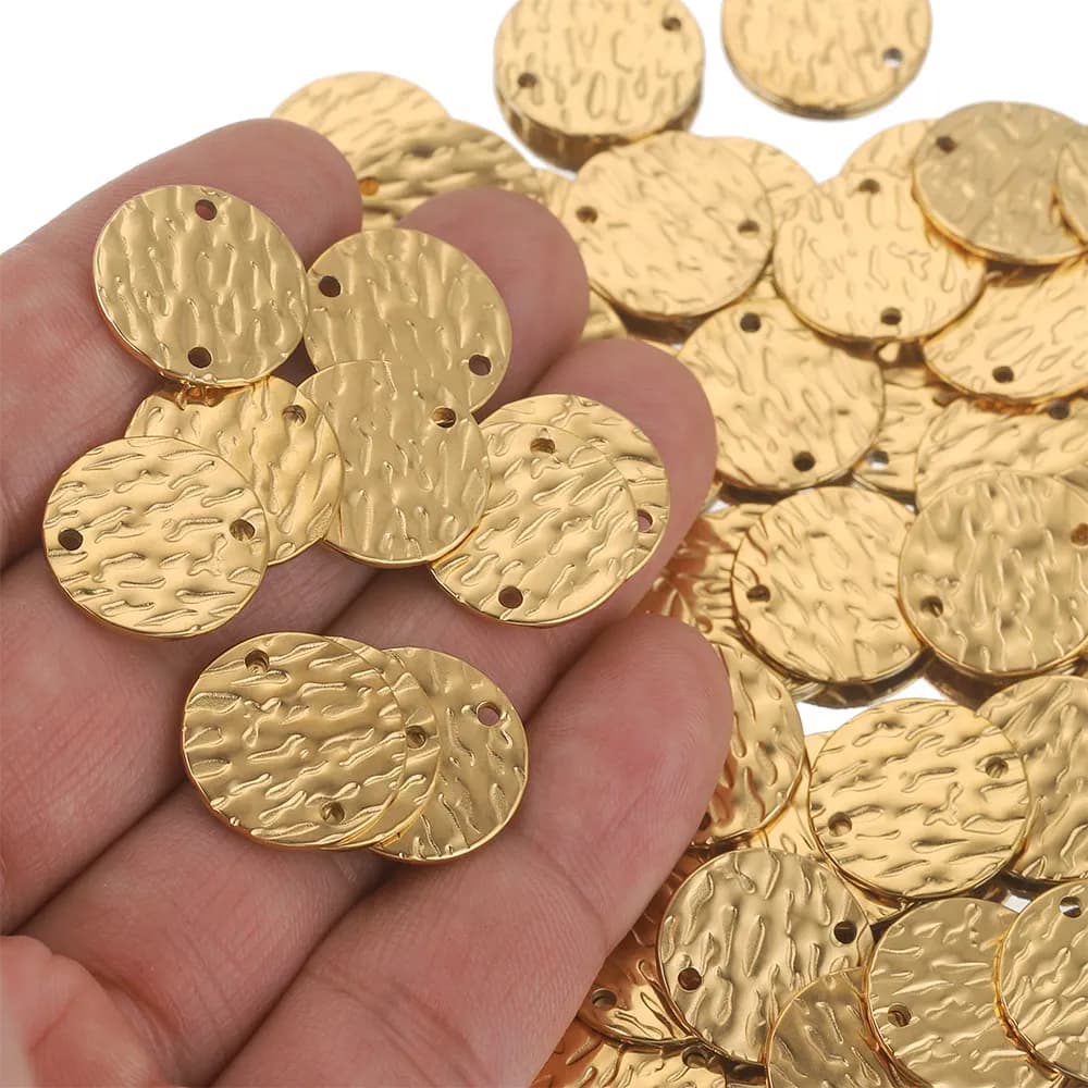 20pcs Lot Stainless Steel Double Hole Texture Circle Gold Plated Charm Earrings Conectors for Jewelry Making Supplies Wholesale
