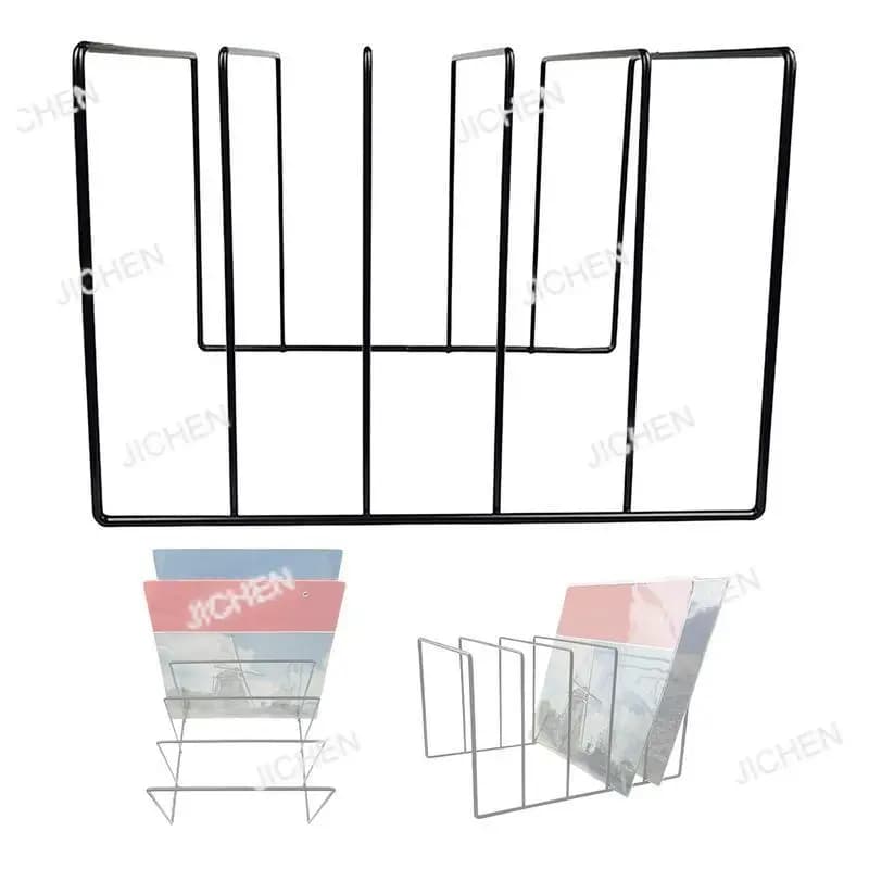 Organizzatore per Dischi in Vinile e Libri in Ferro Nero, Portadocumenti Moderno da Scrivania, Scaffale in Metallo per Libri