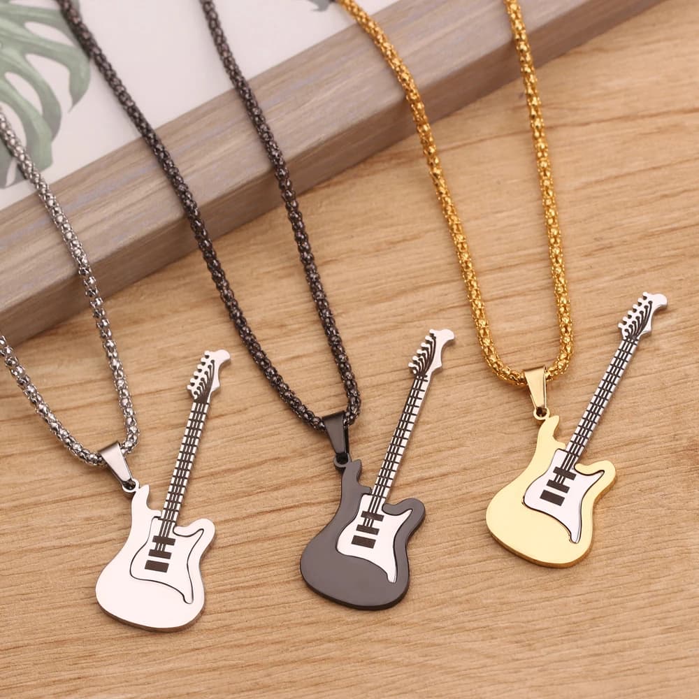 Collana con ciondolo basso per chitarra in acciaio inossidabile stile Hip Hop collana Unisex con plettro per chitarra Punk per uomo donna gioielli regali