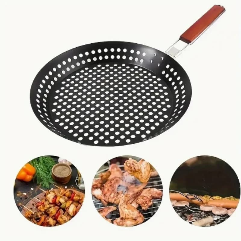 Non-Stick Grill Pan Pizza Tray (12 Inch), Perfect for Frying Indian Flatbreads, Cooking Vegetables & Seafood, Detachable Heat