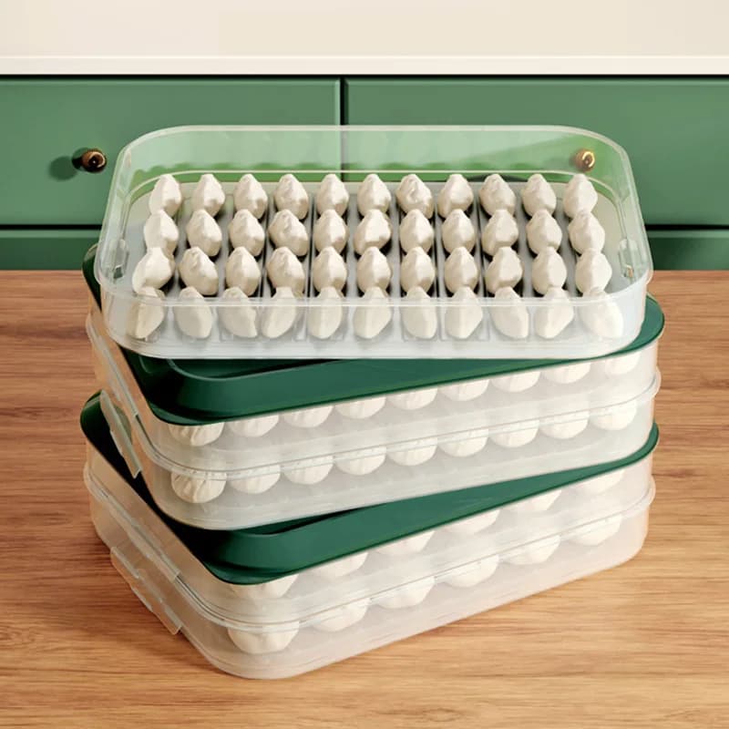 1PC 3/4 Layers Dumpling Storage Box Stackable Plastic Food Sealed Green Fresh-Keeping Box Household Fridges Food Organizers