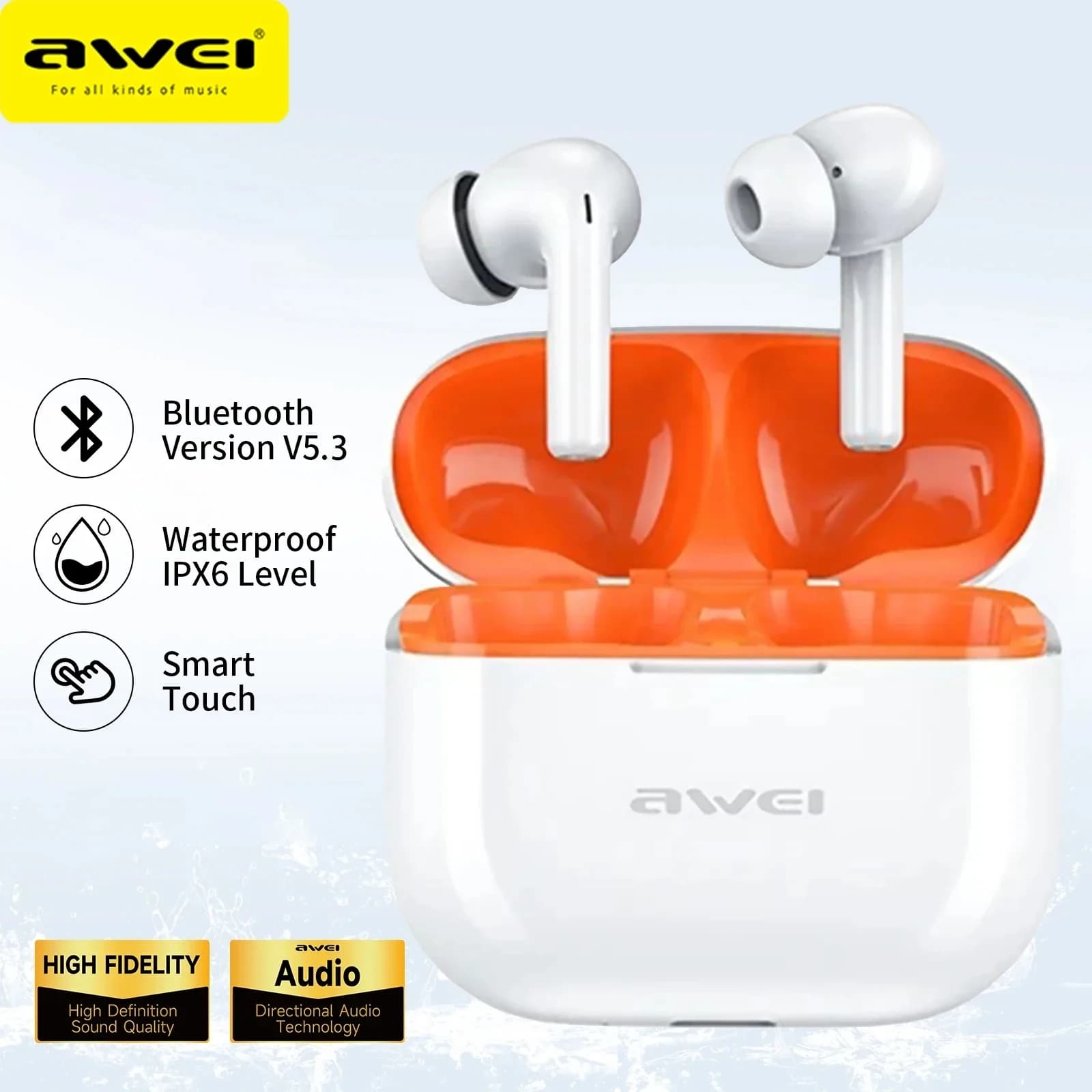 Awei T1 Pro TWS Auricolari wireless Bluetooth 5.3 Auricolare Auricolari per bassi profondi Sport Hifi Stereo con microfono IPX6 Auricolare impermeabile