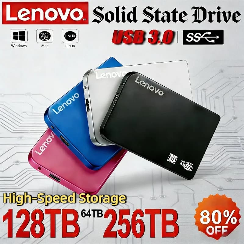 New Lenovo 2026 4TB 8TB Portable SSD, External Solid State Drive Original 2.5 Speed USB 3.1 Inch Laptop PC PS4 Xbox Mac