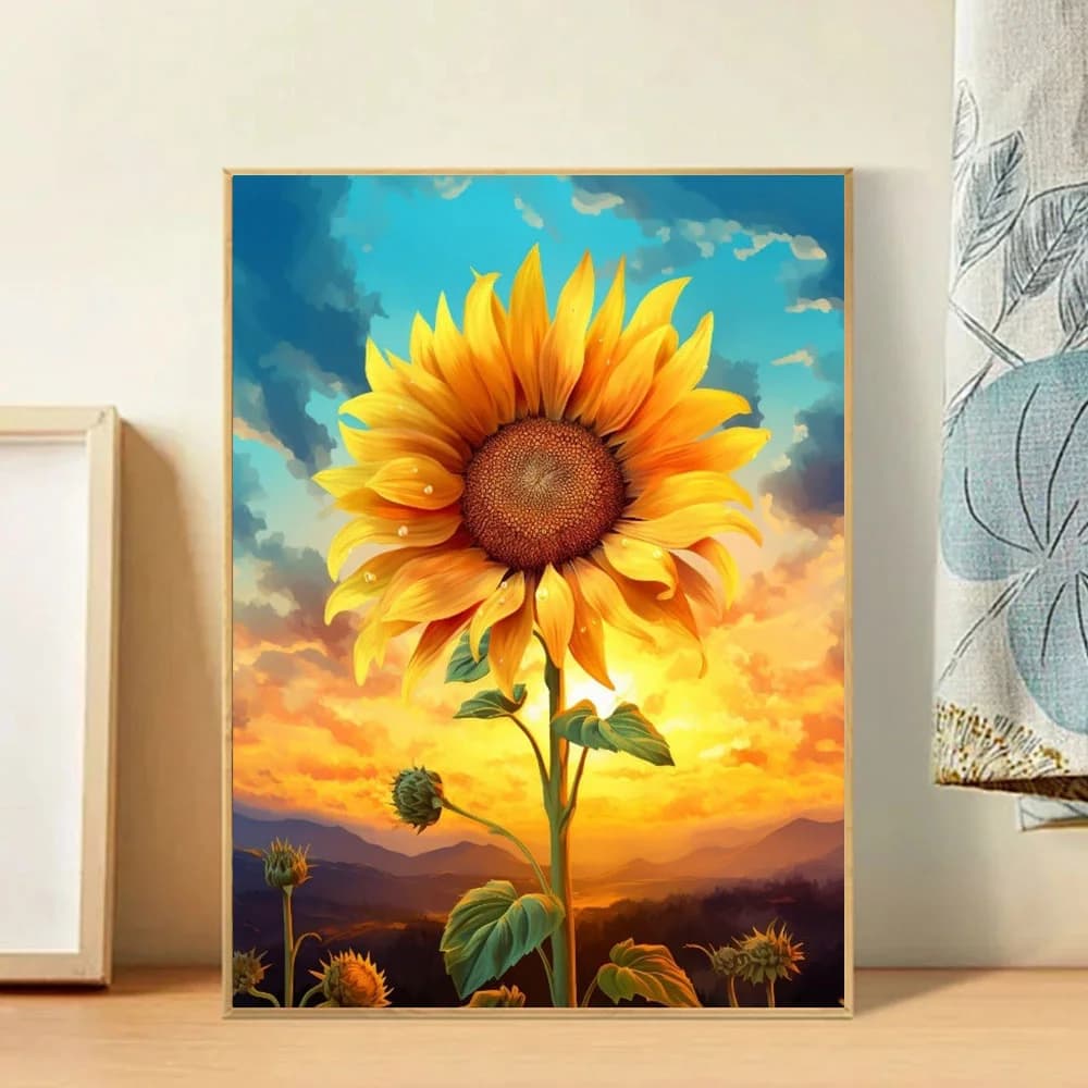 Nuovi Arrivi: Kit Completo per Ricamo Diamantato Fai-da-Te, Motivo Girasole e Tramonto, Regalo Artigianale per Arredamento Casa, Senza Cornice