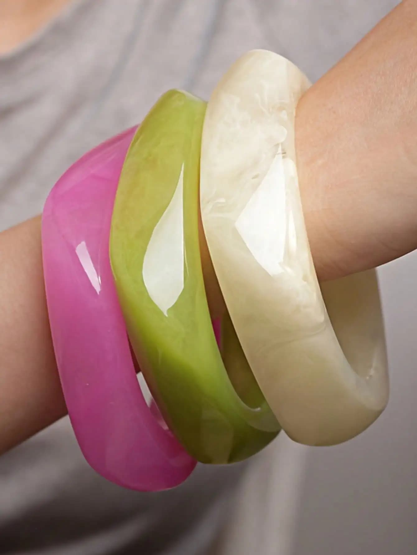 3 braccialetti colorati in acrilico per donna, finitura lucida, gioielli alla moda impilabili
