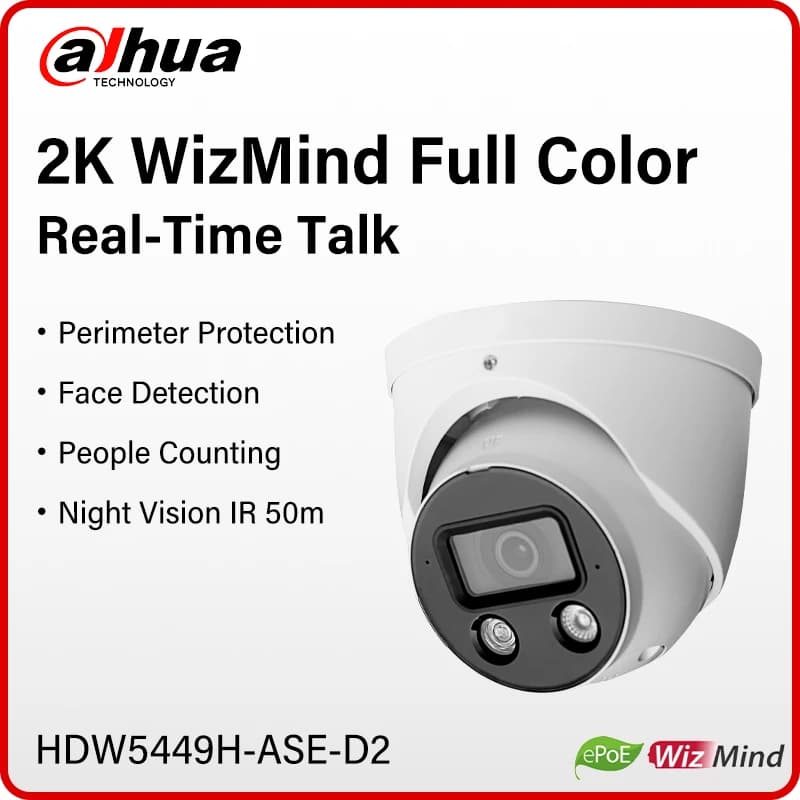 Dahua WizMind 4MP Full Color Camera With Warm Light IR LED Face Detection Smart Protection Two-way Talk IPC-HDW5449H-ASE-D2 6mm