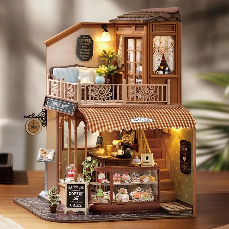 Kit casa delle bambole in miniatura in legno fatto a mano Kit modello di edificio assemblato puzzle 3D con case delle bambole a luce LED giocattolo per il regalo di Natale