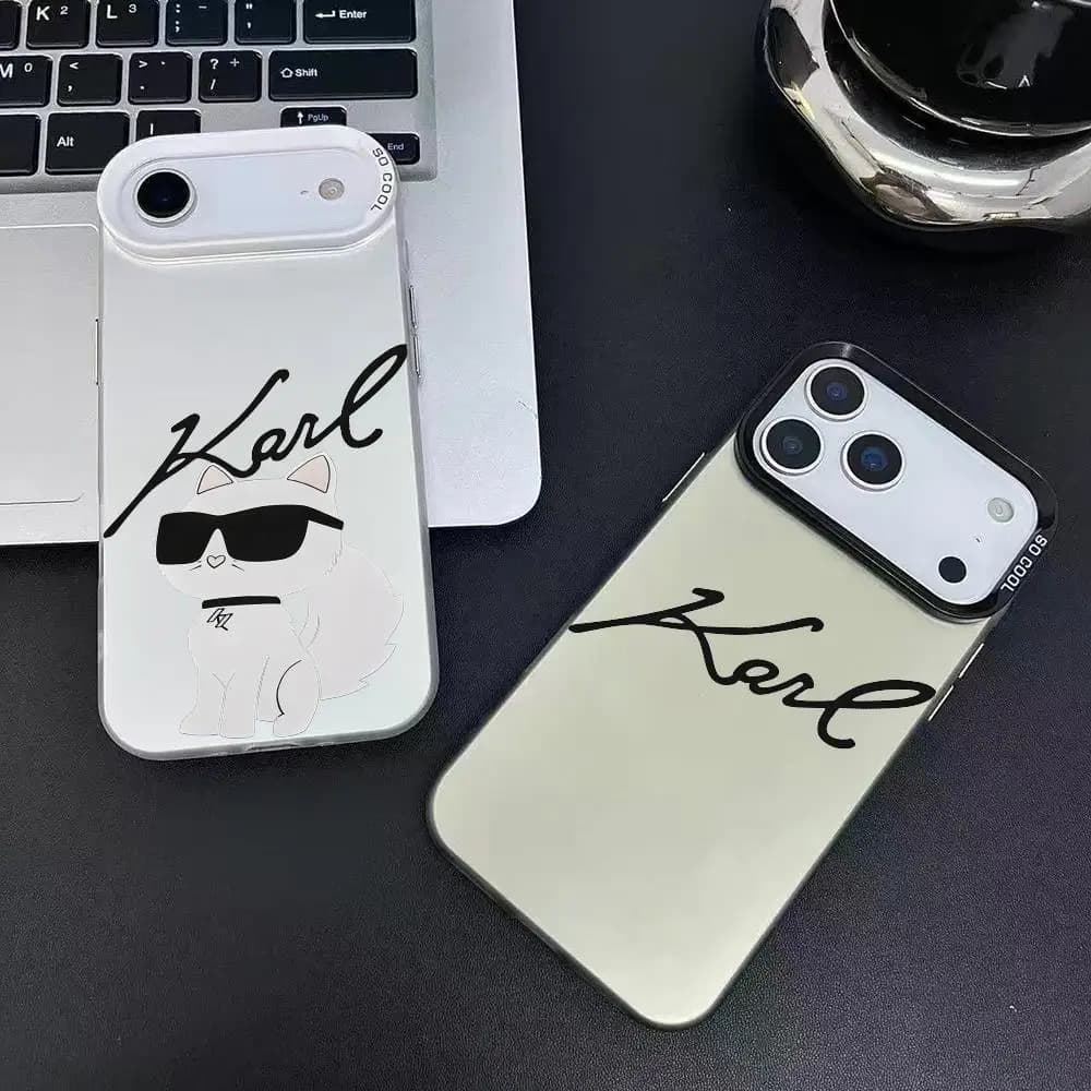 Cartoon Cool K-Karls Cute Cat Phone Case For IPhone 17 16 15 14 13 12 11 Pro Max Air Opaco Laser Aurora Phone Case