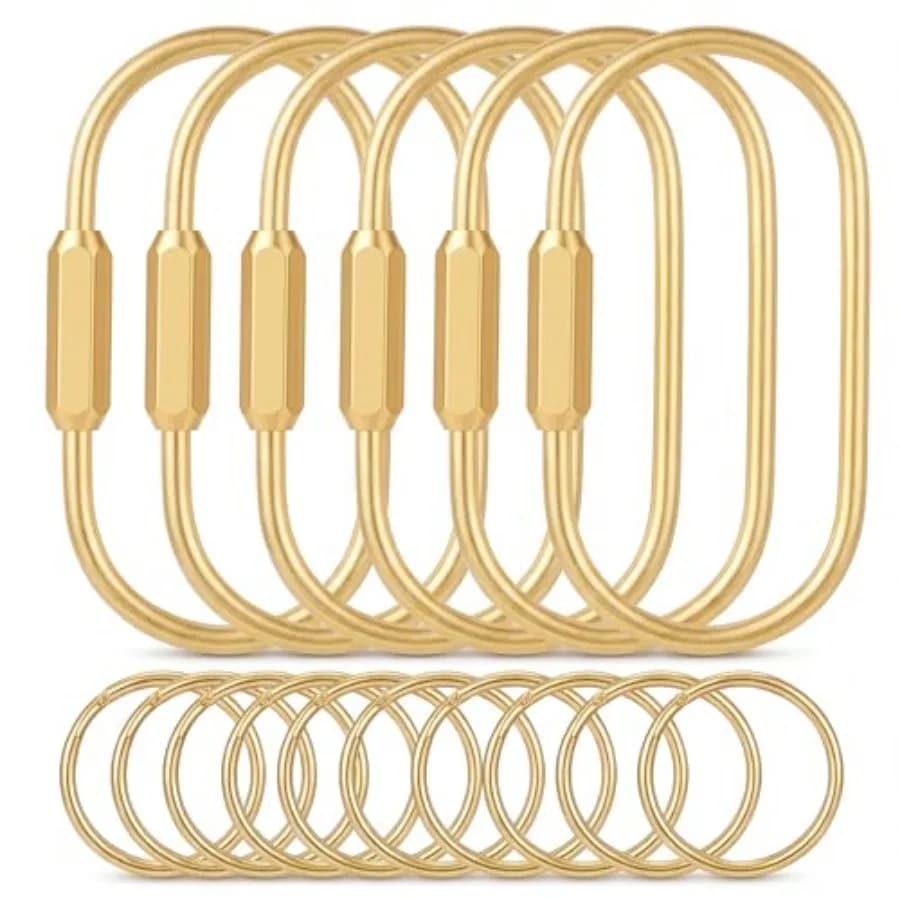 6 Pack Gold Carabiner Key Ring Clip, Premium Brass Screw Locking Keychain Holder for Backpacks, Cute Bag Charms for Handbags an