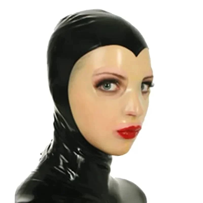 Maschera in lattice con cappuccio in gomma trasparente per il viso trasparente per costumi fatti a mano con cerniera posteriore Patry