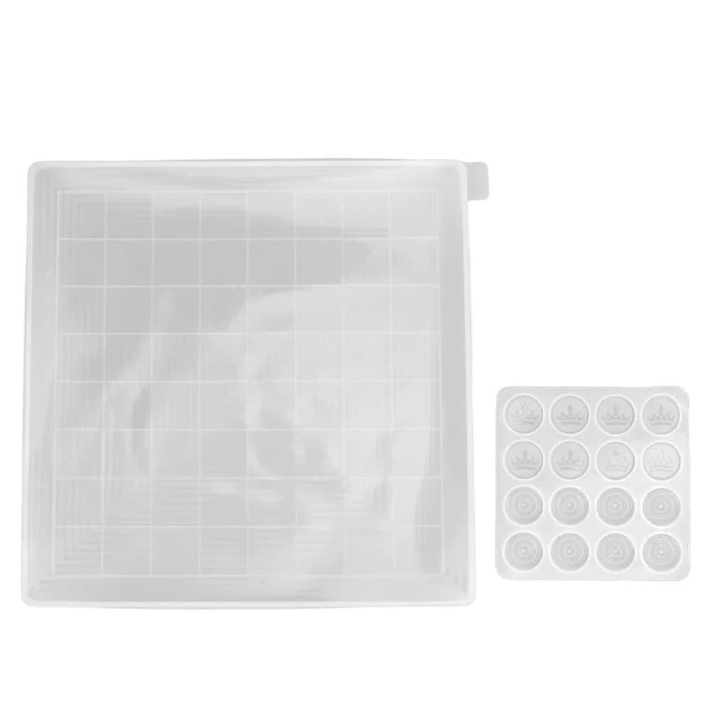 Set di 2 Stampi in Silicone Trasparente per Scacchi e Dama, Flessibili per Creazioni Fai-da-Te, Ideali per Serate in Famiglia