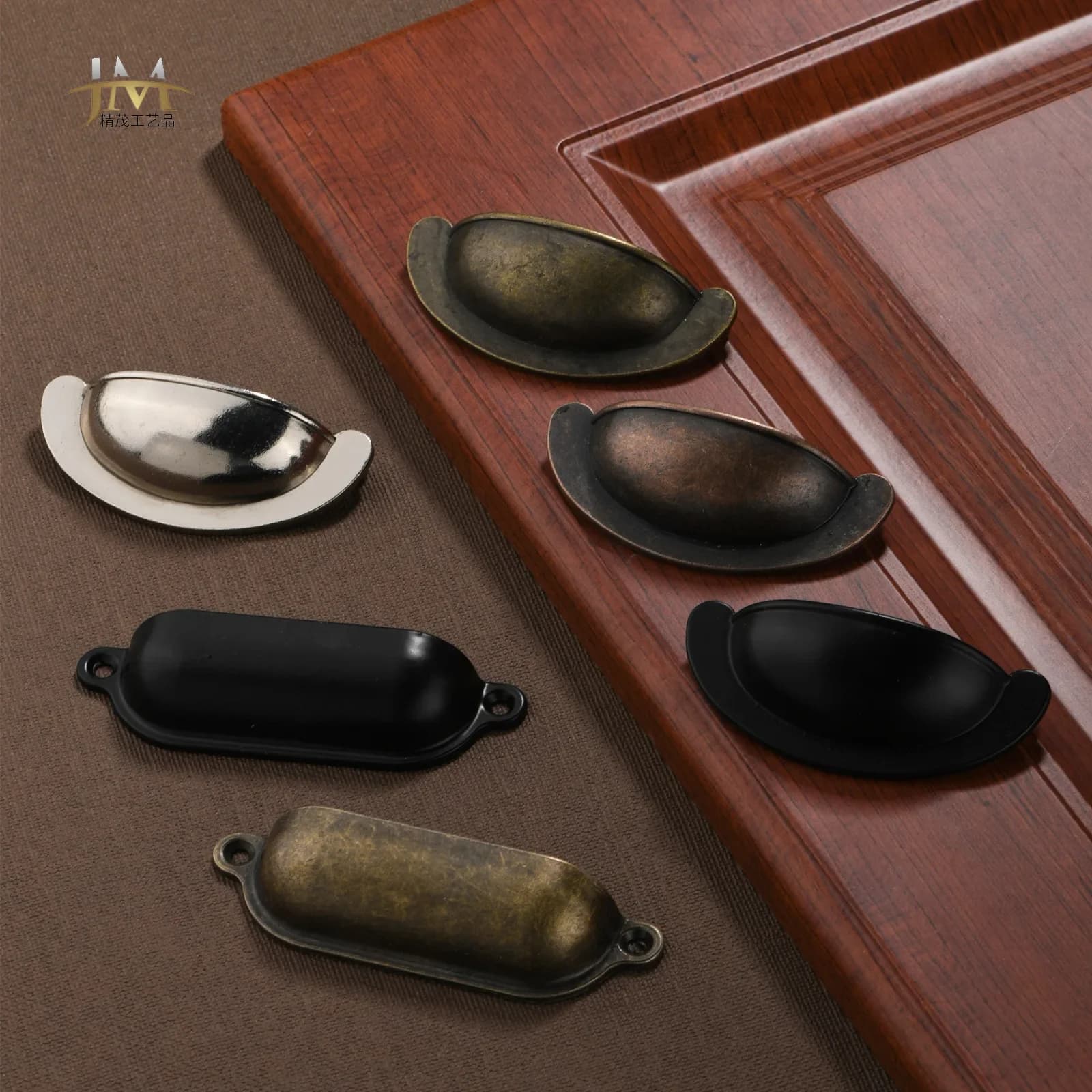 Antico retro armadietto dei medicinali cassetto shell in lega di zinco argento nero retro semicerchio maniglia hardware per la casa