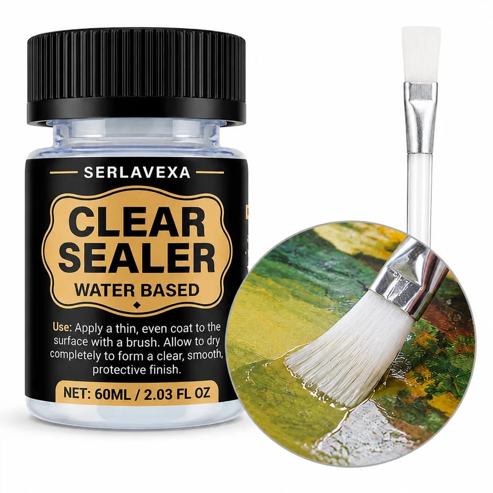Water Based Clear Sealer 60ml Acrylic Protective Varnish for Painting Crafts Wood Canvas Artwork Gloss Finish with Brush DIY Art