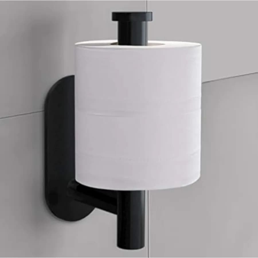 Adhesive Toilet Paper Holder - Roll Holder Small Space for Kitchen Bathroom Utility Hooks Stick on Wall Stainless Steel Brushed