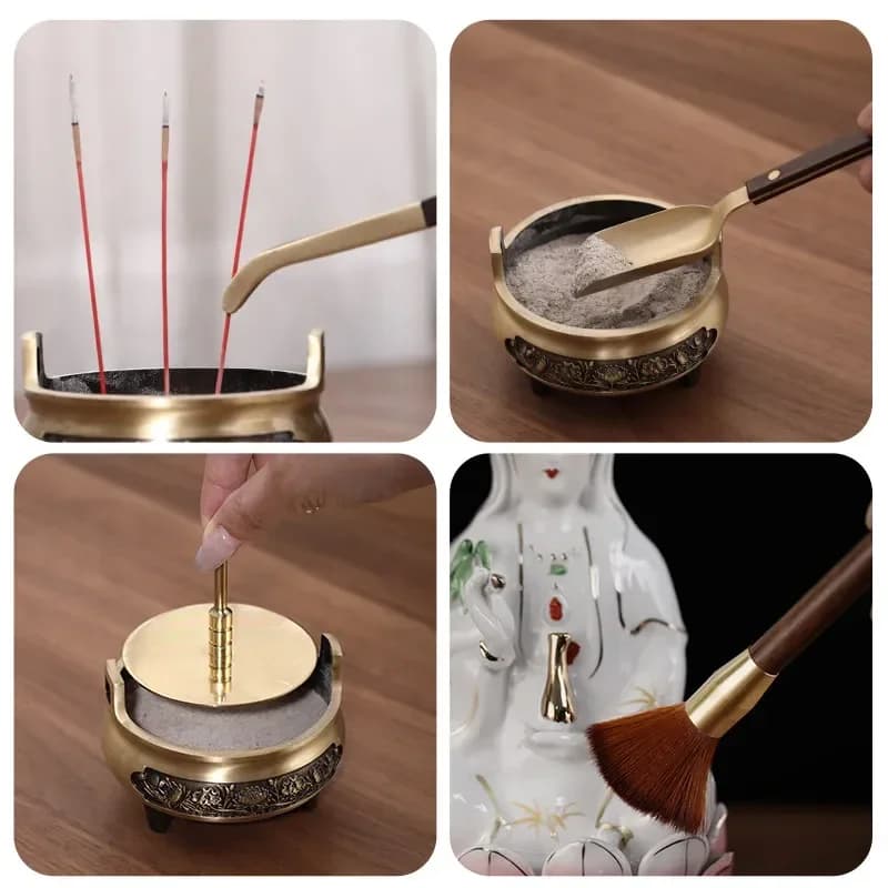DSA- solid wood buddha dust sweeper buddha statue cleaning special soft hair tea brush buddha towel dust removal supplies