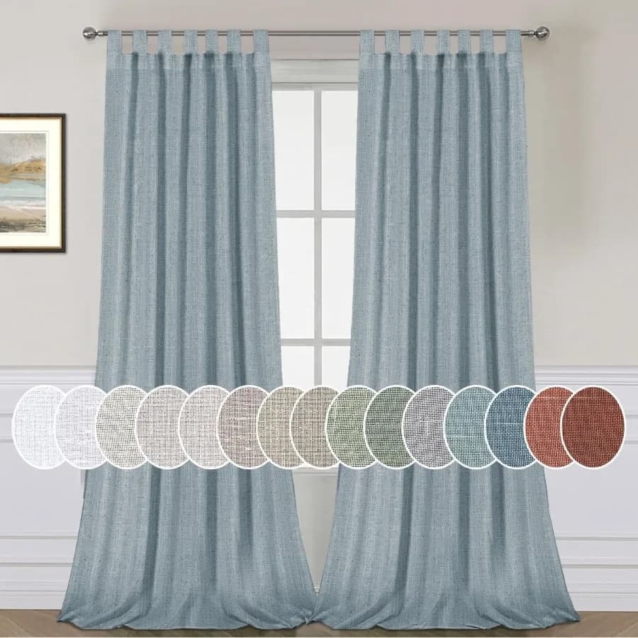 Linen Textured Sheer Curtains Flax Drapes 52" W x 84" L Stone Blue