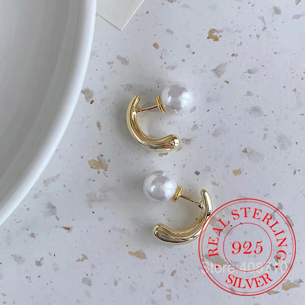 Orecchini a bottone con perle geometriche di lusso in argento sterling 925 per le donne Gioielli per feste di nozze per ragazze Regalo di amiche