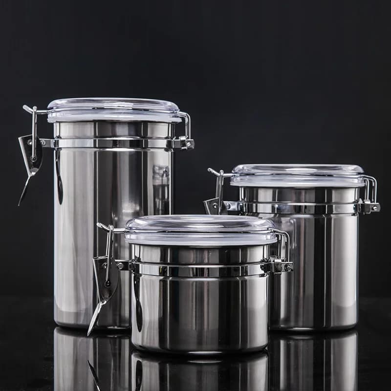Stainless Steel Airtight Canister with Hygrometer Option Multi Size Food Storage Container for Coffee Bean Tea Grain Nut Jar