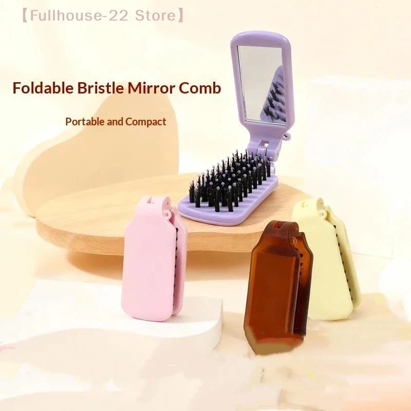 【MAX-22】Spazzola per capelli pieghevole con specchio e setole di crine, pettine da viaggio massaggiante, strumenti per lo styling dei capelli, pettini da salone e trucco
