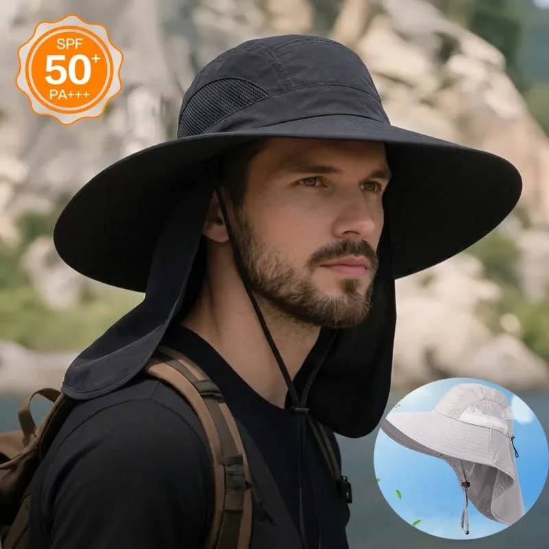Unisex Waterproof Bucket Hat Wide Brim Sun Protection Cap with Neck Cover for Hiking Fishing Cycling Outdoor Summer Accessories