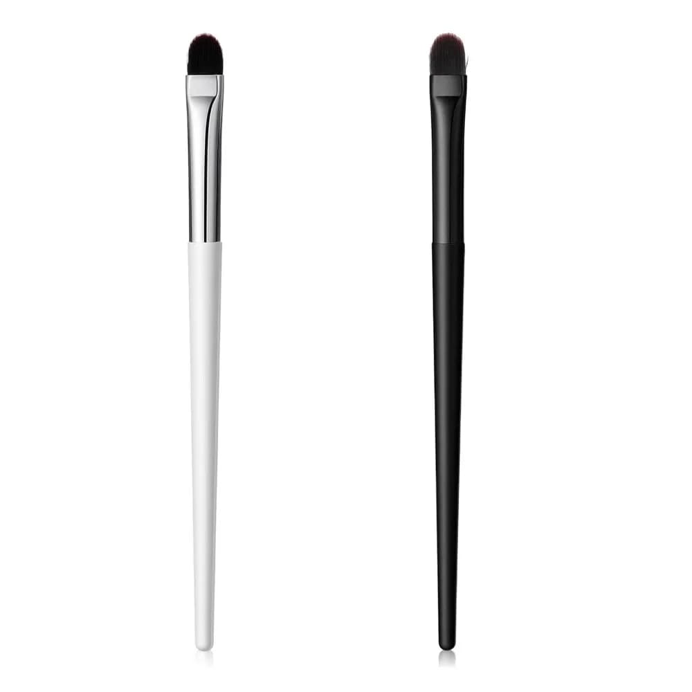 Dual Pack Flat Round Makeup Brushes for Eyebrows, Eyeshadow Blending, and Eye Primer - 5.9 Inches, White/Black