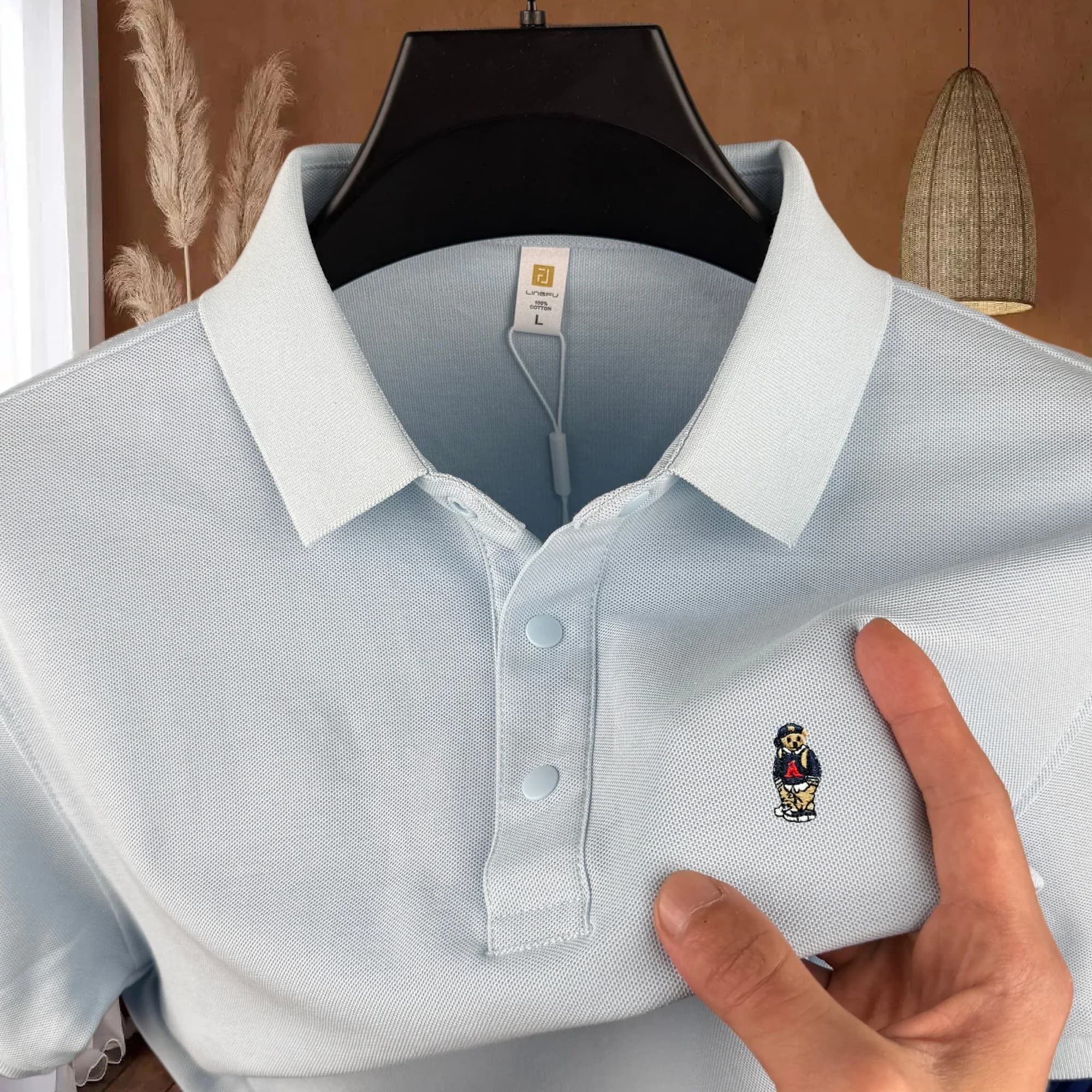 Polo a maniche corte da uomo in cotone 100% puro, di alta gamma, estiva, di lusso, con ricamo a orsetto, casual, da golf.