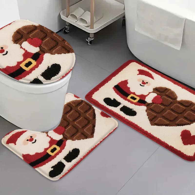 3pcs cartoon image flannel carpet bathroom floor mat U-shaped toilet lid mat bathroom anti slip mat absorbent mat home door mat